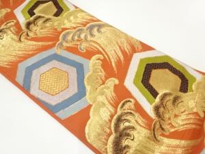 アンティーク　荒波に重ね亀甲模様織出し袋帯（着用可）